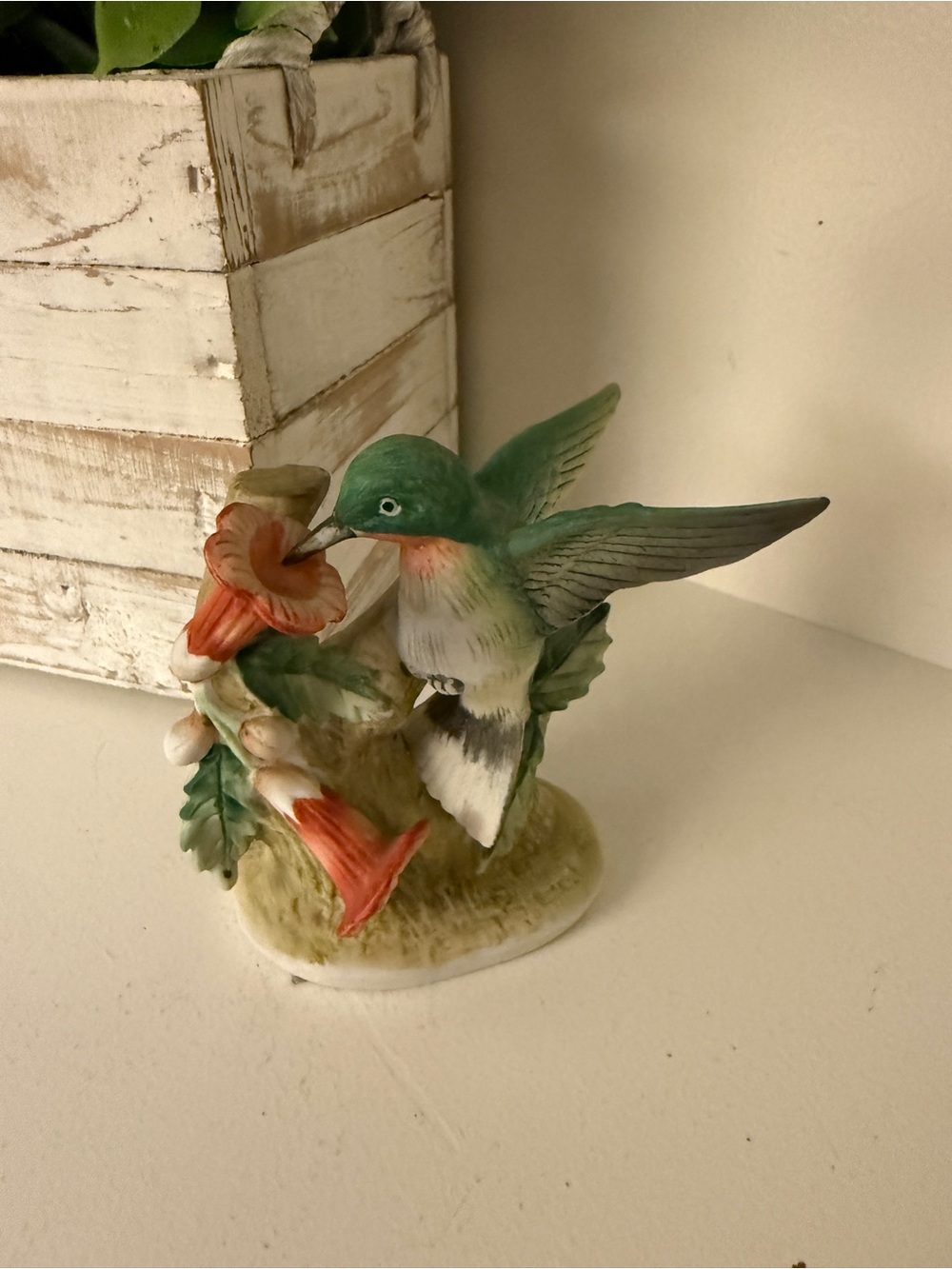 Vintage Lefton #1465 Hummingbird Flower Porcelain Figurine Japan